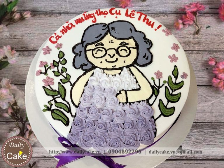 Bánh gato sinh nhật vẽ hình bà ngoại
