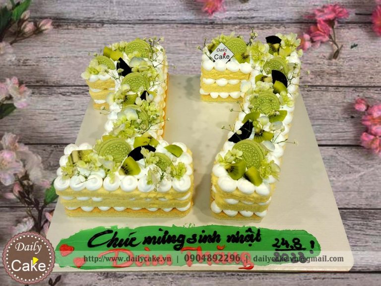 Bánh kem layer hình số 17 trang trí màu xanh kiwi