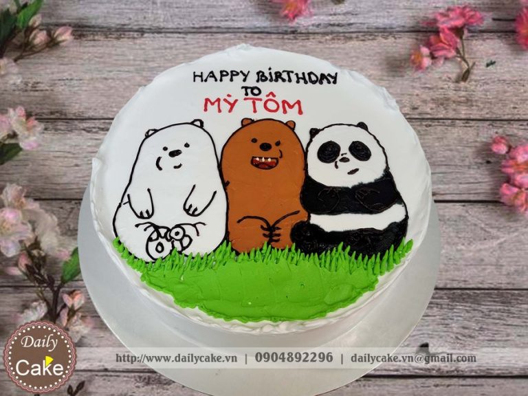 Bánh sinh nhật vẽ hình 3 chú gấu trong We Bare Bears
