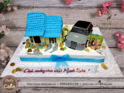 Bánh sinh nhật tạo hình nhà lầu xe hơi sang trọng đẳng cấp
