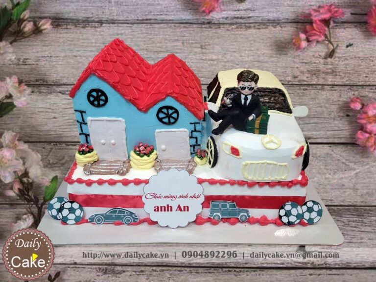 Bánh sinh nhật đại gia bên nhà lầu và xe sang